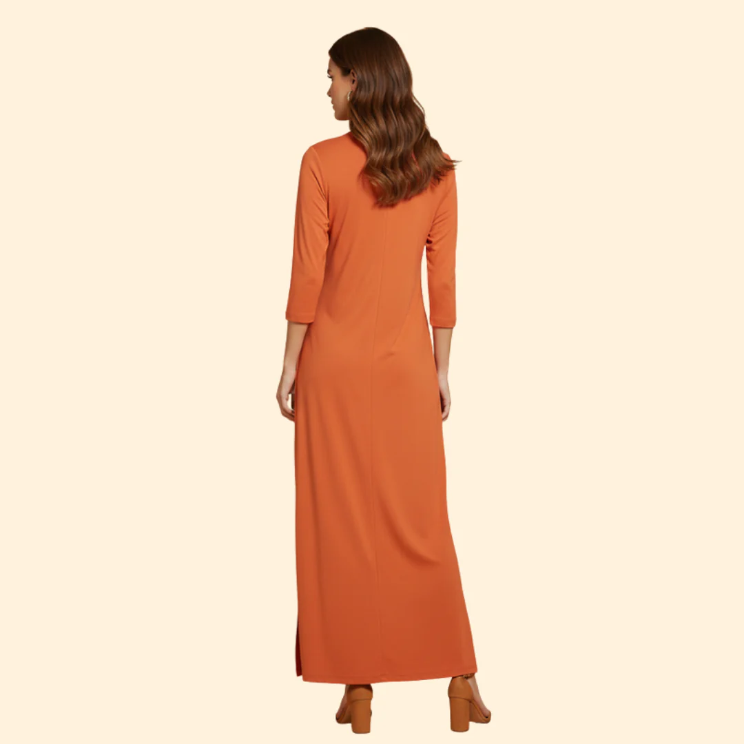 Women's Long Dress with Pleated V-Neck - Image 3