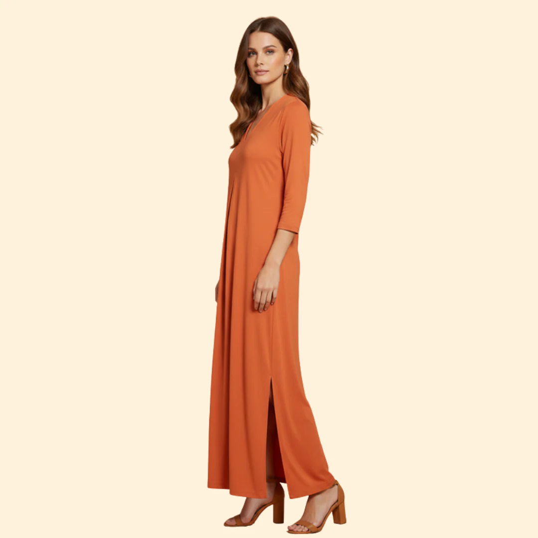 Women's Long Dress with Pleated V-Neck - Image 4
