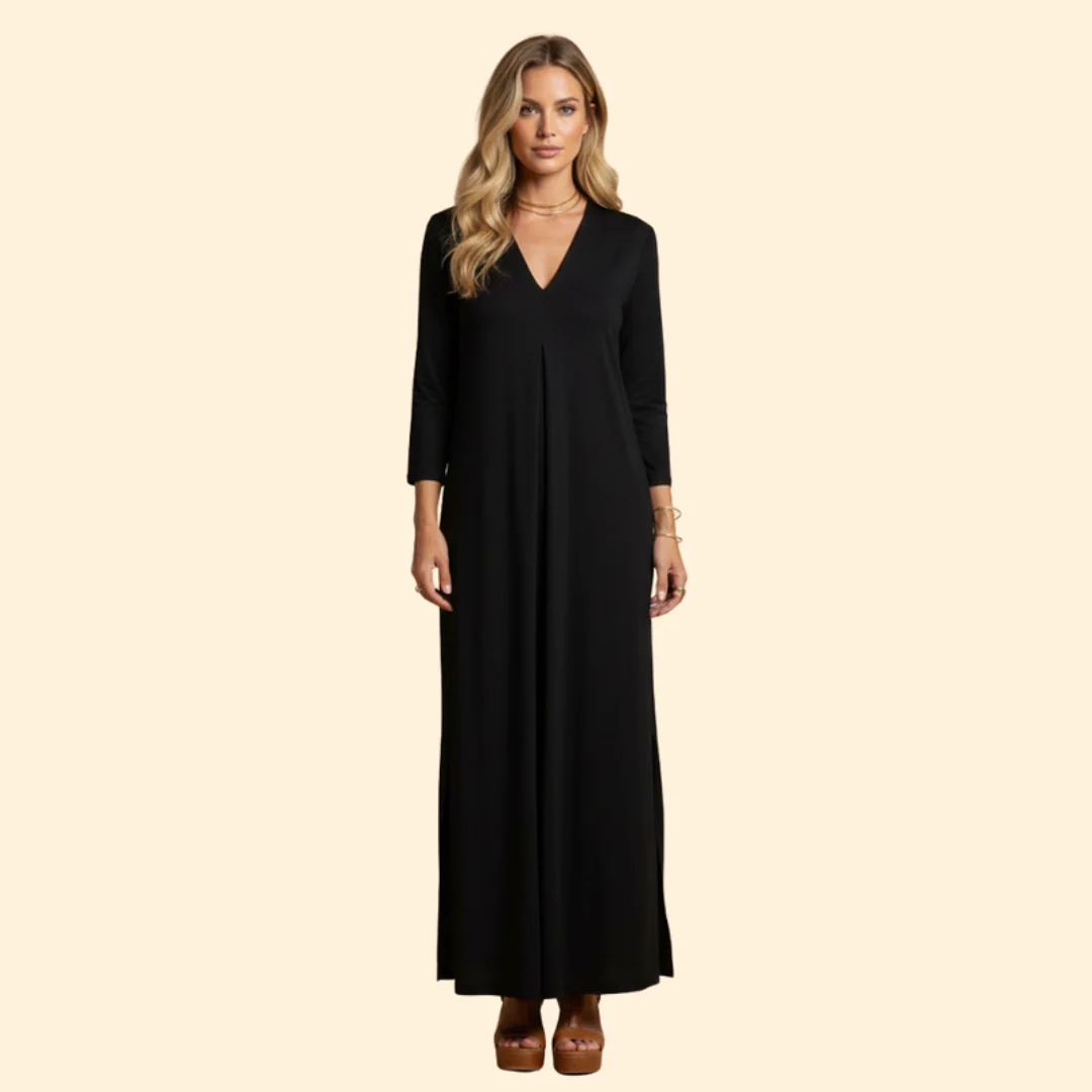 Women's Long Dress with Pleated V-Neck - Image 7