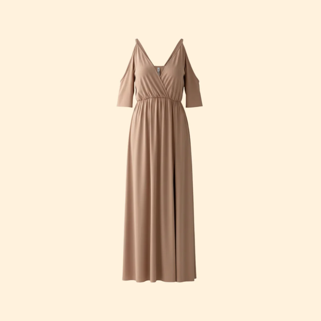 Women’s Long Dress with V-Neck and Slit