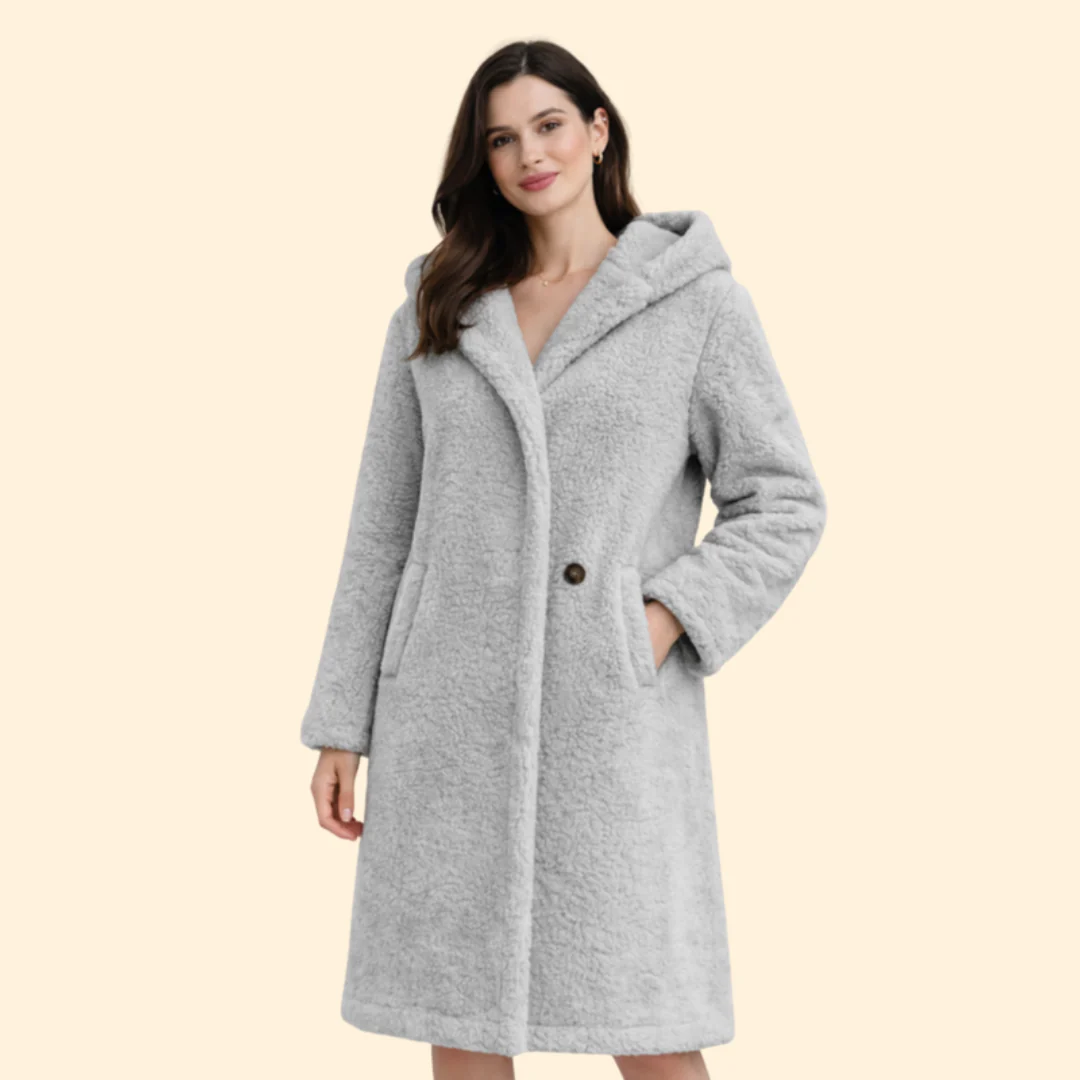 Women’s Long Hooded Coat with Front Button - Image 10