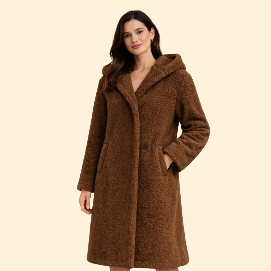 Women’s Long Hooded Coat with Front Button - Image 11