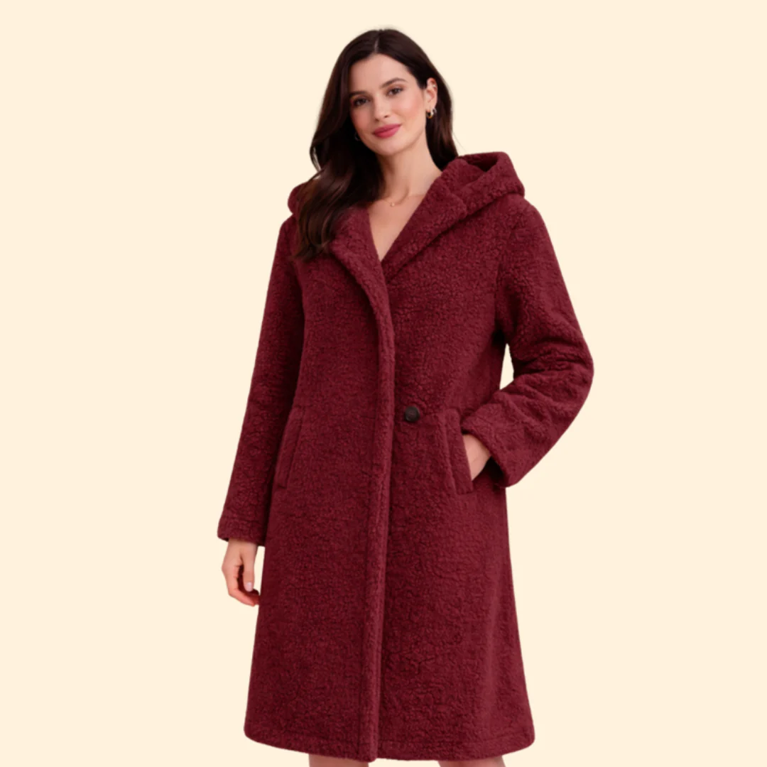 Women’s Long Hooded Coat with Front Button - Image 12