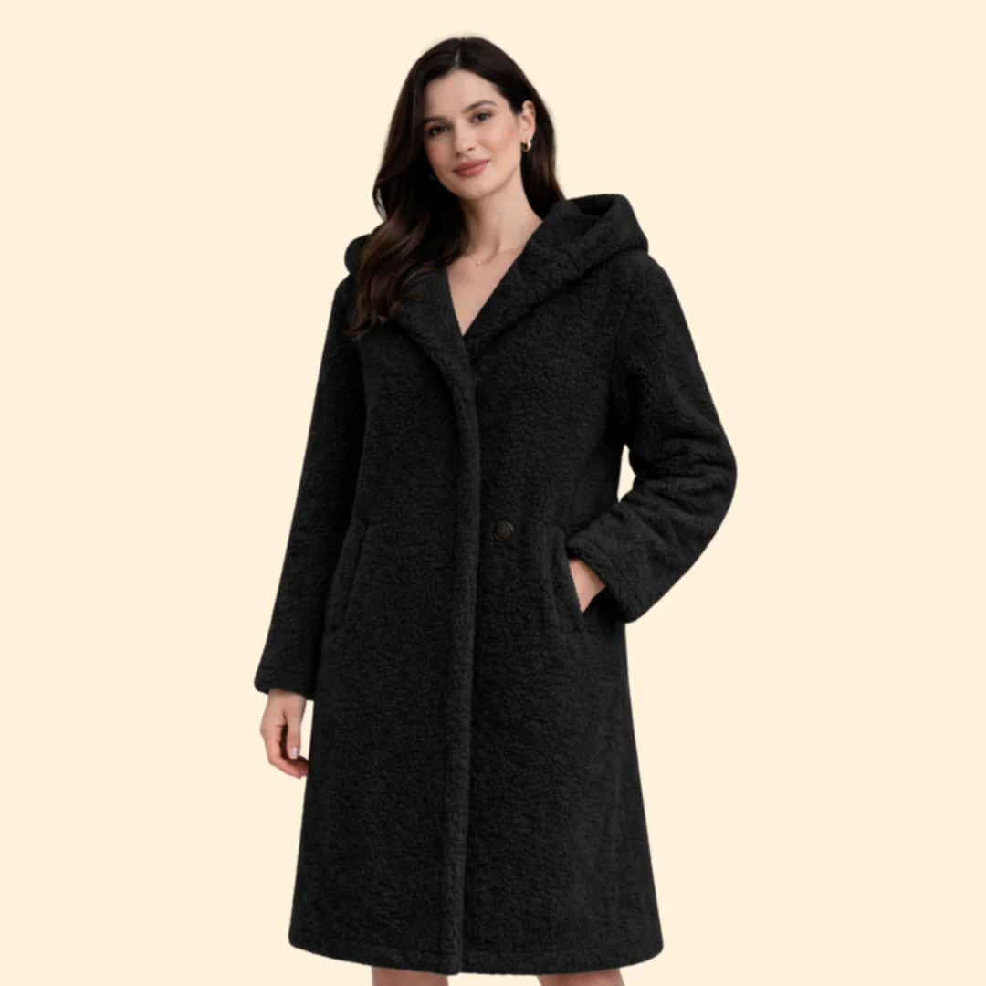 Women’s Long Hooded Coat with Front Button - Image 13