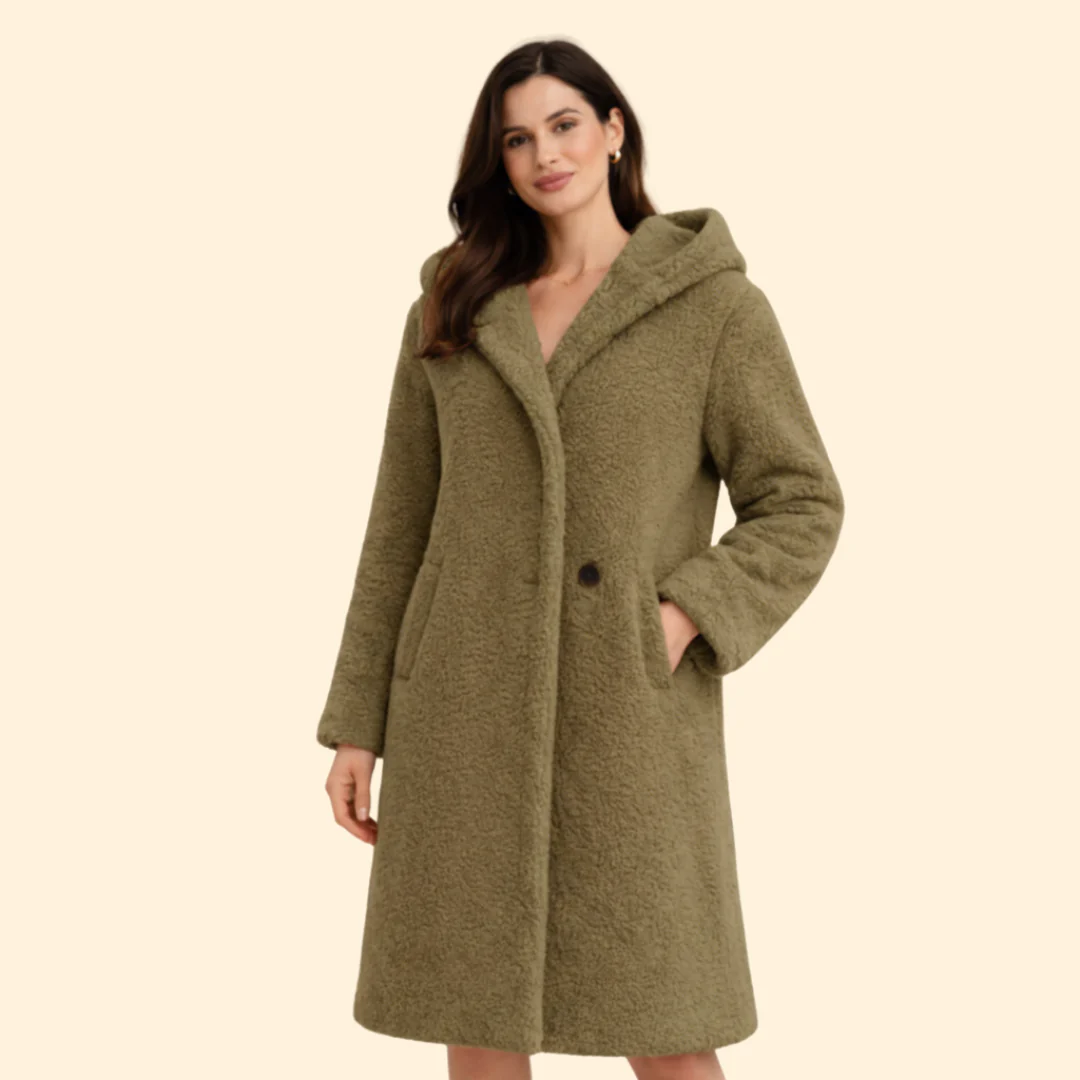 Women’s Long Hooded Coat with Front Button - Image 14