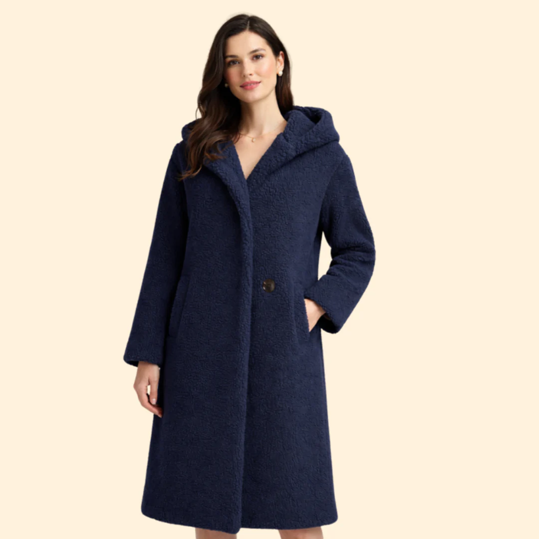 Women’s Long Hooded Coat with Front Button - Image 2