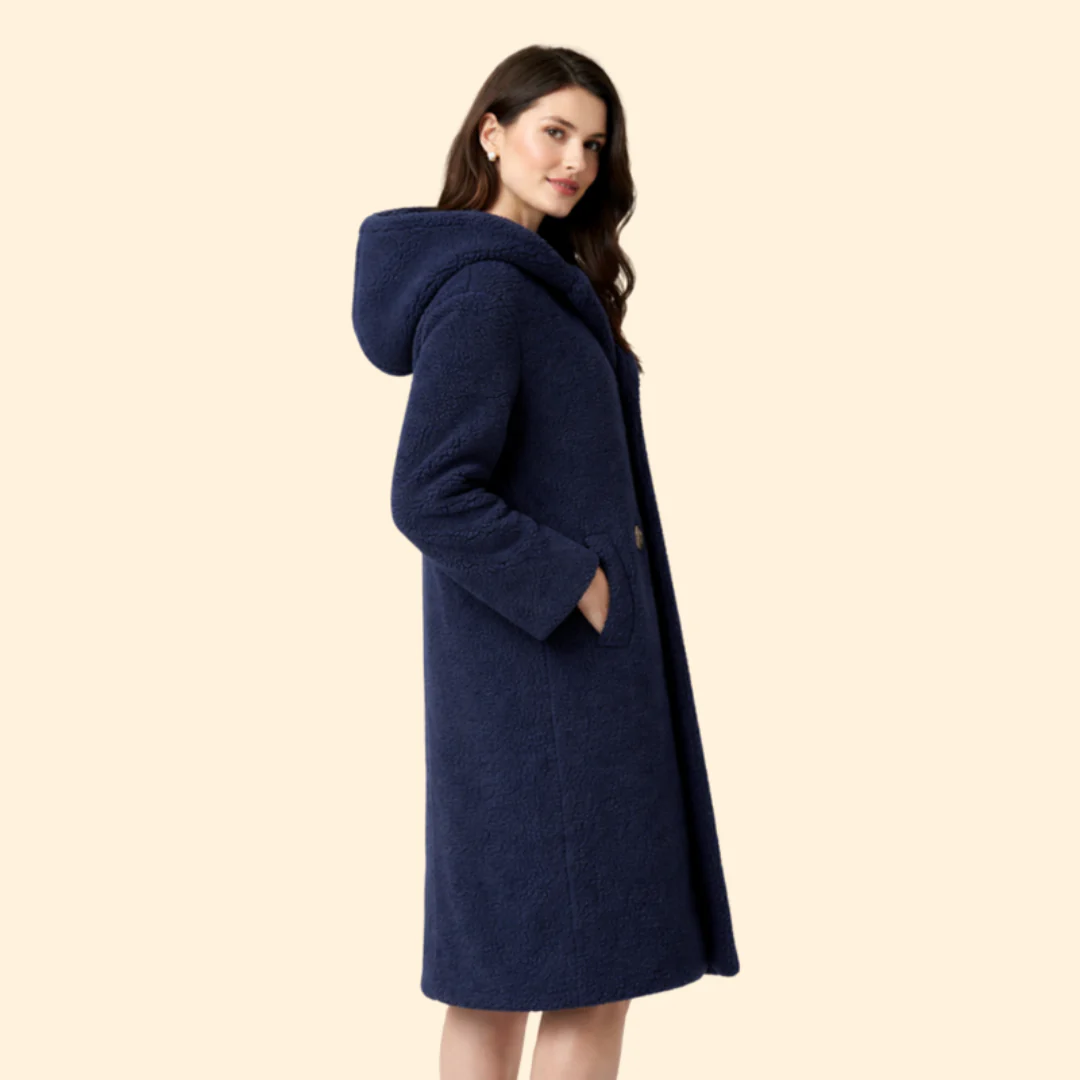 Women’s Long Hooded Coat with Front Button - Image 3