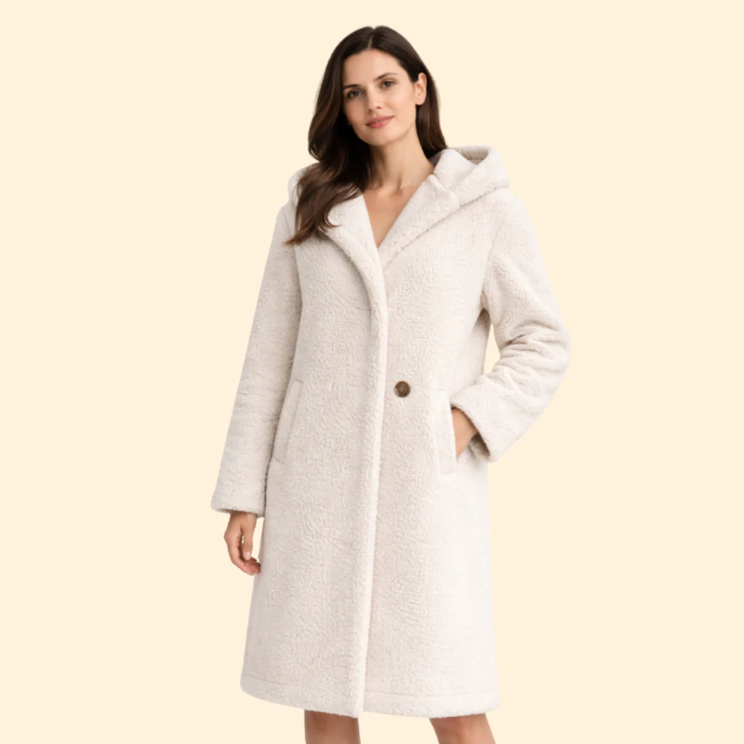Women’s Long Hooded Coat with Front Button - Image 6