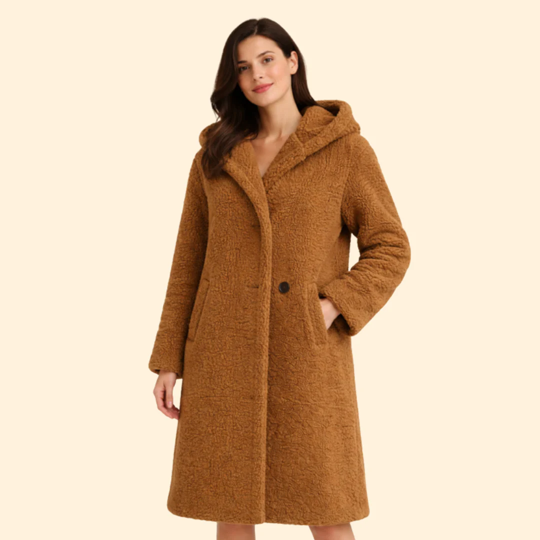 Women’s Long Hooded Coat with Front Button - Image 7