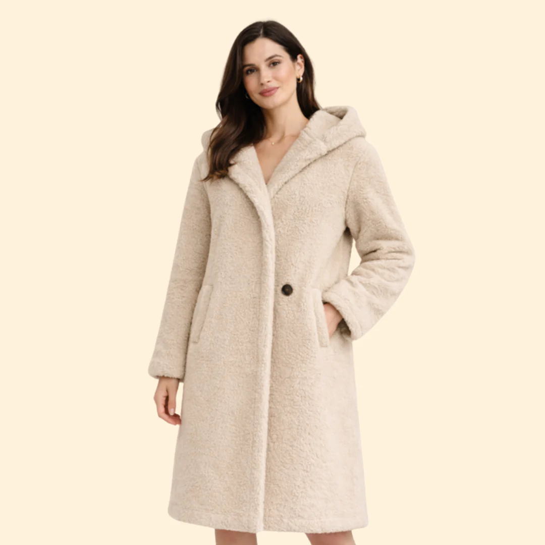 Women’s Long Hooded Coat with Front Button - Image 8