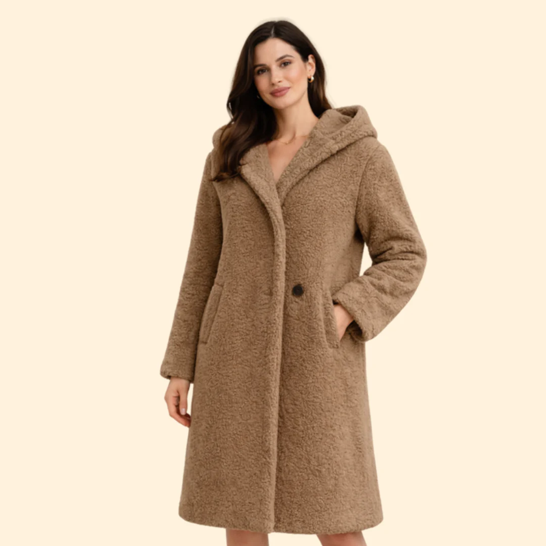Women’s Long Hooded Coat with Front Button - Image 9