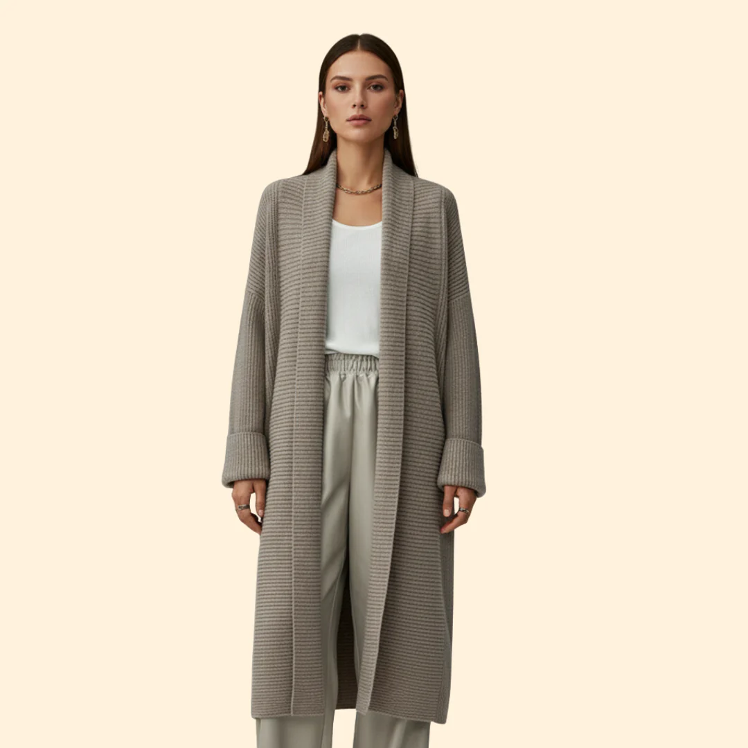 Women’s Long Knit Jacket with Shawl Collar - Image 3