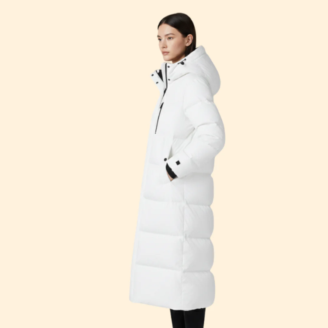 Women’s Long Puffer Jacket with Front Pockets - Image 3