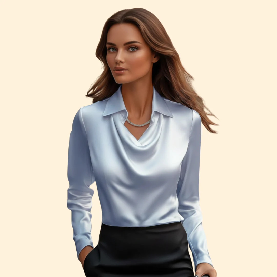 Women’s Long Sleeve Blouse with Draped Neckline - Image 12