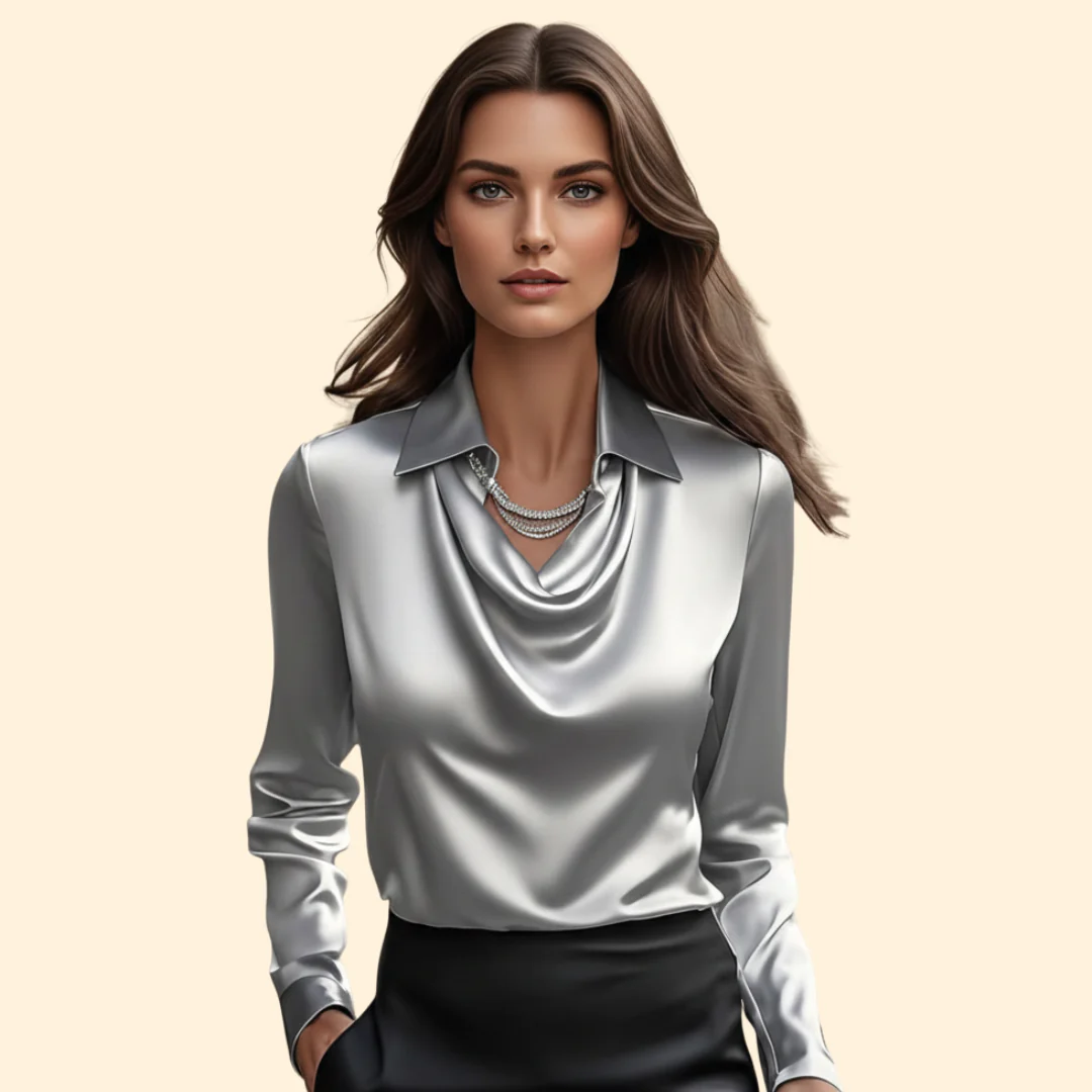 Women’s Long Sleeve Blouse with Draped Neckline - Image 13