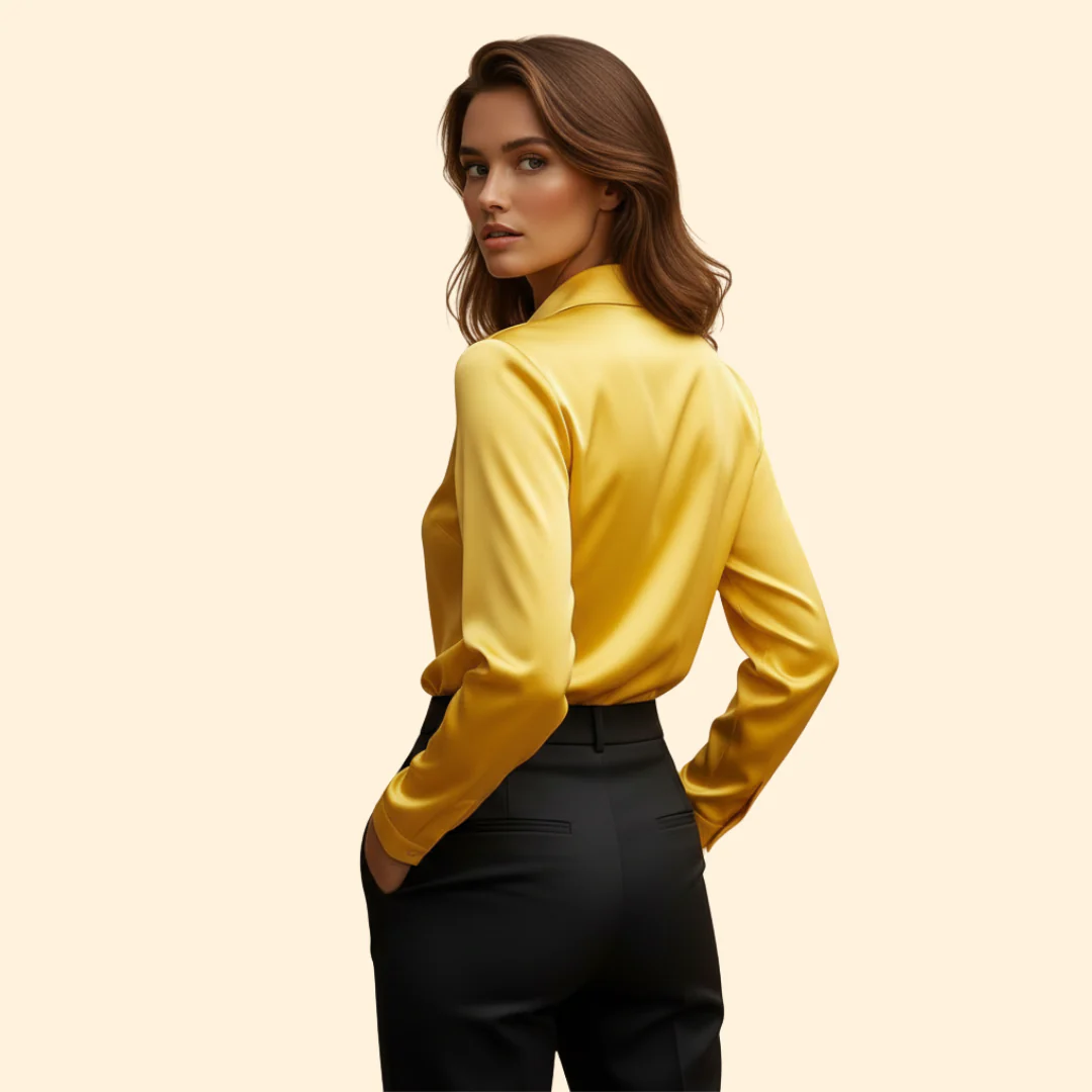 Women’s Long Sleeve Blouse with Draped Neckline - Image 3