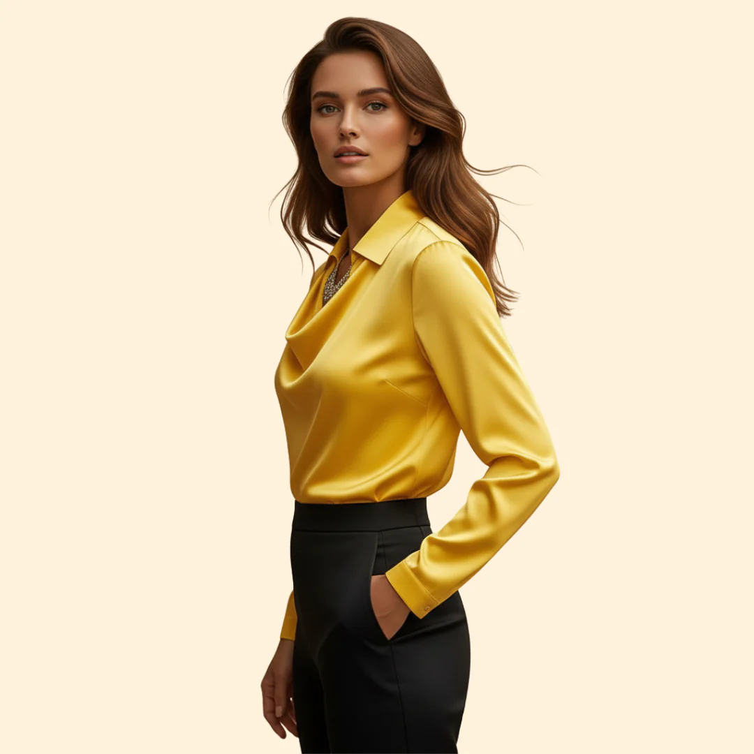 Women’s Long Sleeve Blouse with Draped Neckline - Image 5