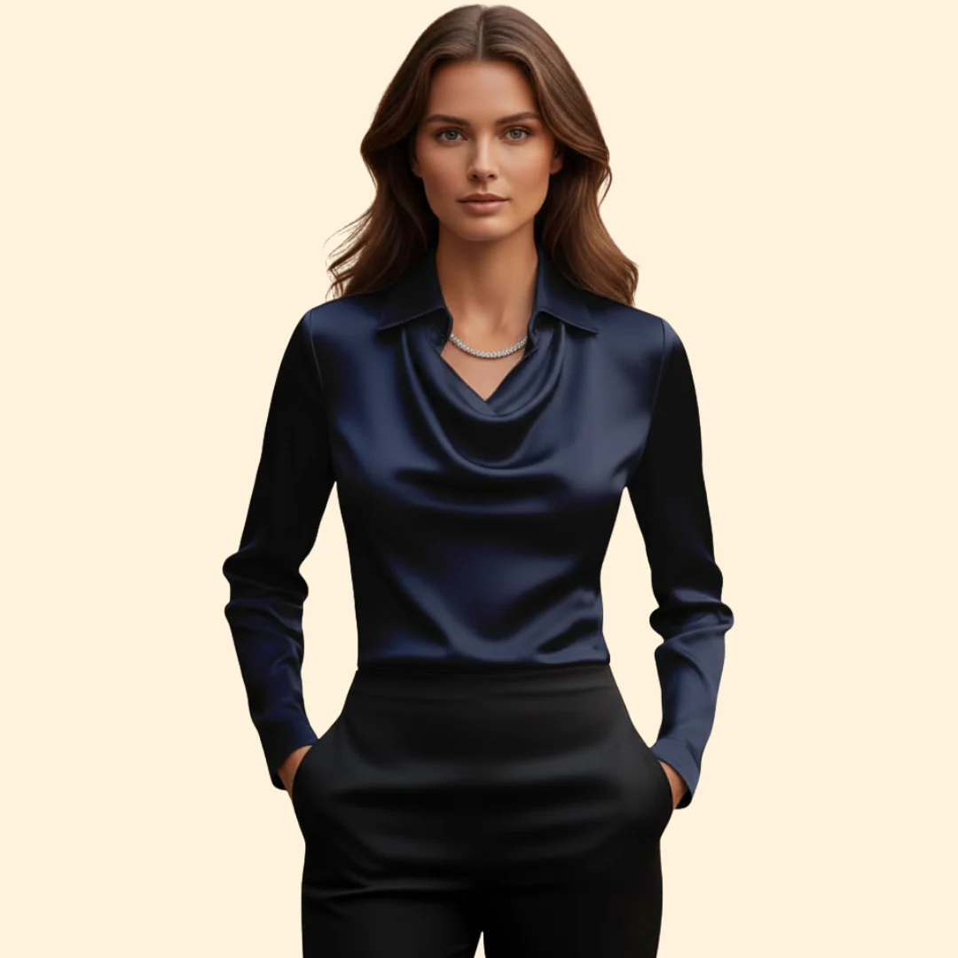 Women’s Long Sleeve Blouse with Draped Neckline - Image 8