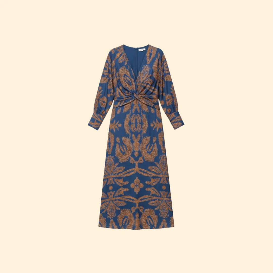 Women’s Long Sleeve Boho Dress with Floral Pattern
