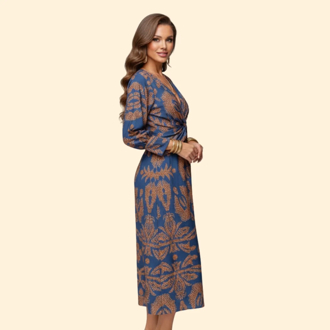 Women’s Long Sleeve Boho Dress with Floral Pattern - Image 3