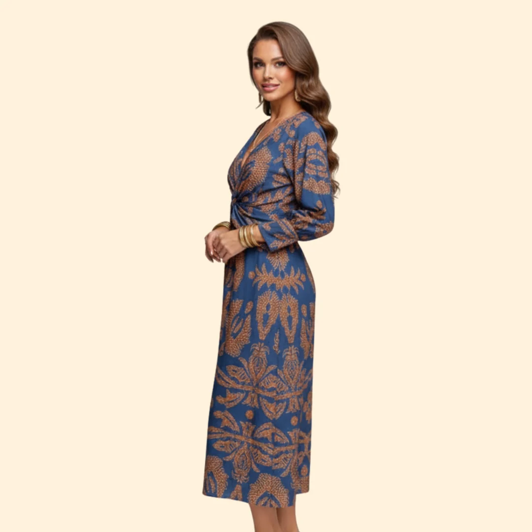 Women’s Long Sleeve Boho Dress with Floral Pattern - Image 4