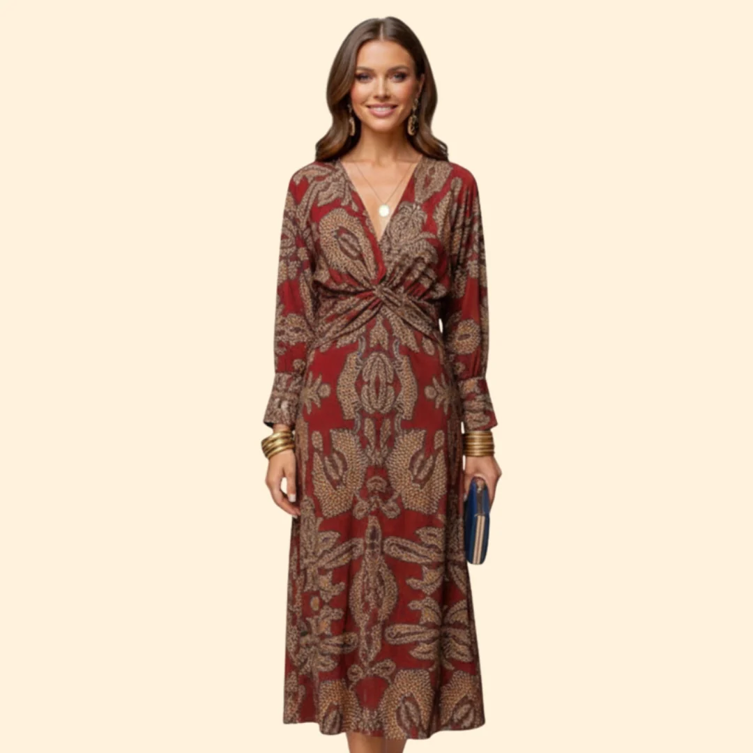Women’s Long Sleeve Boho Dress with Floral Pattern - Image 7