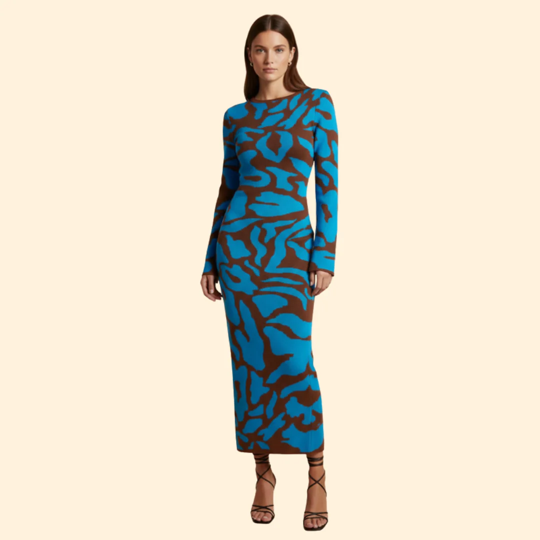 Women's Long Sleeve Dress with Modern Print - Image 2