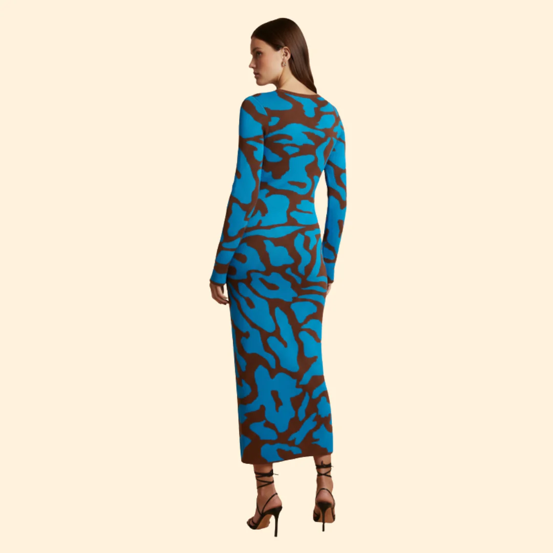 Women's Long Sleeve Dress with Modern Print - Image 3