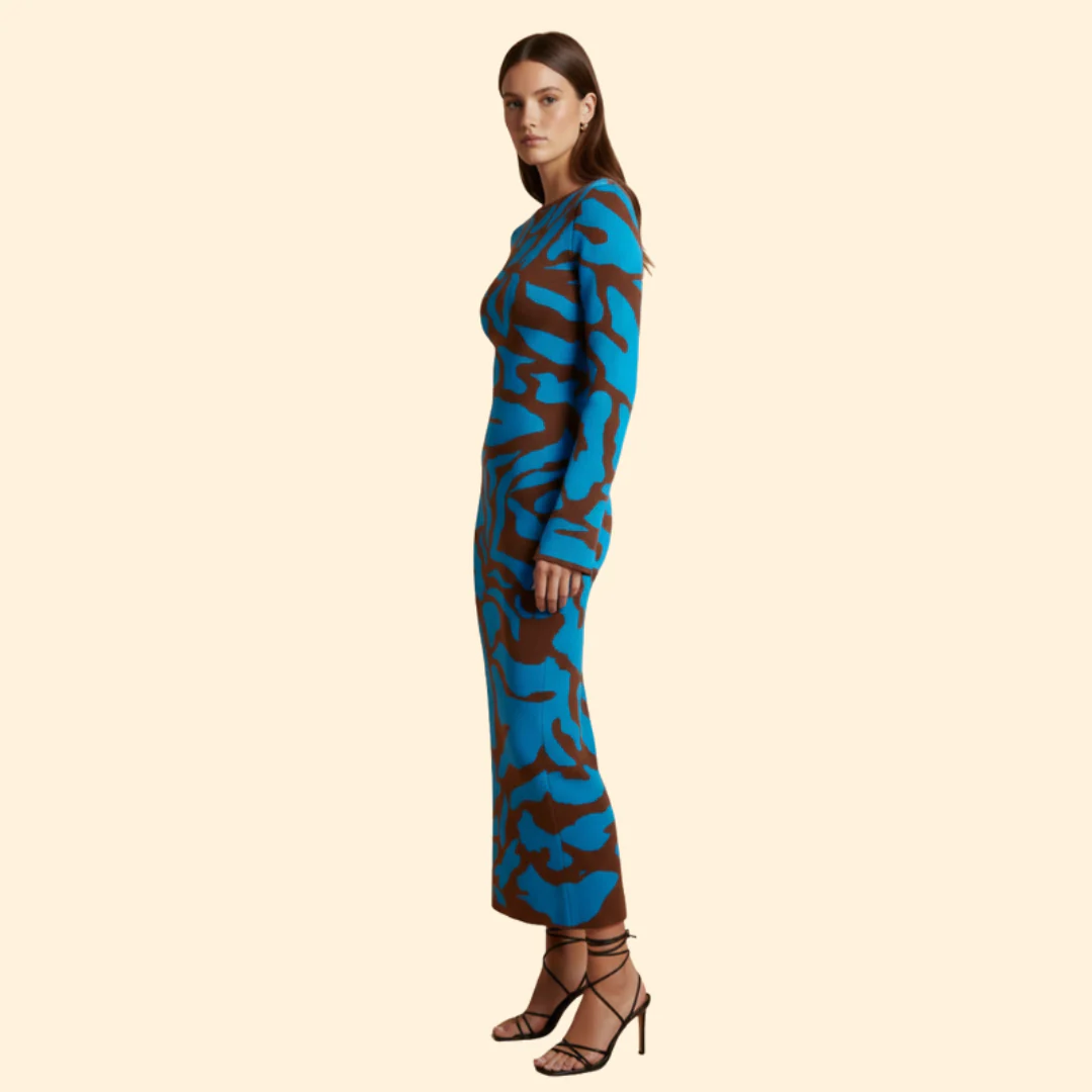 Women's Long Sleeve Dress with Modern Print - Image 4