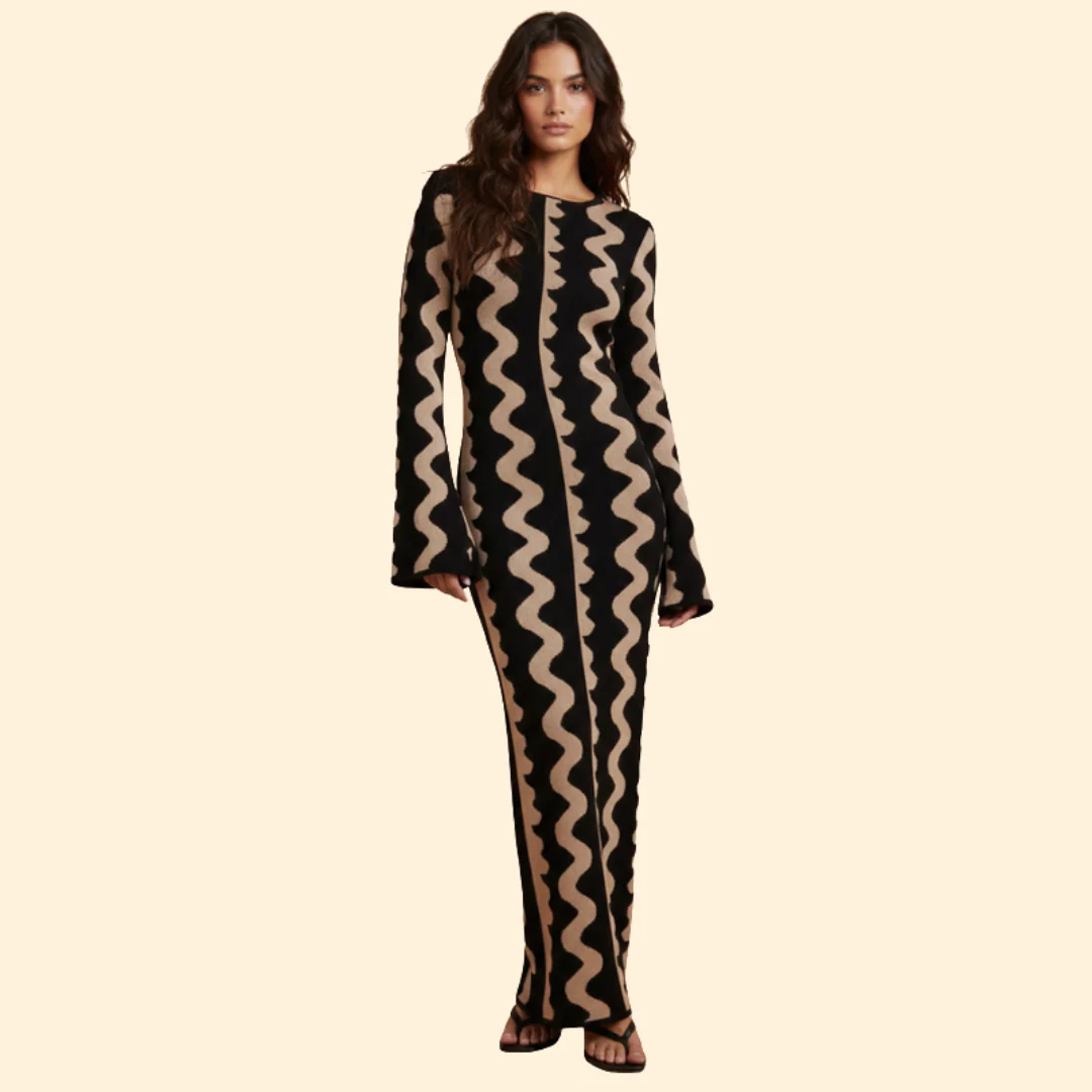 Women's Long Sleeve Dress with Modern Print - Image 7