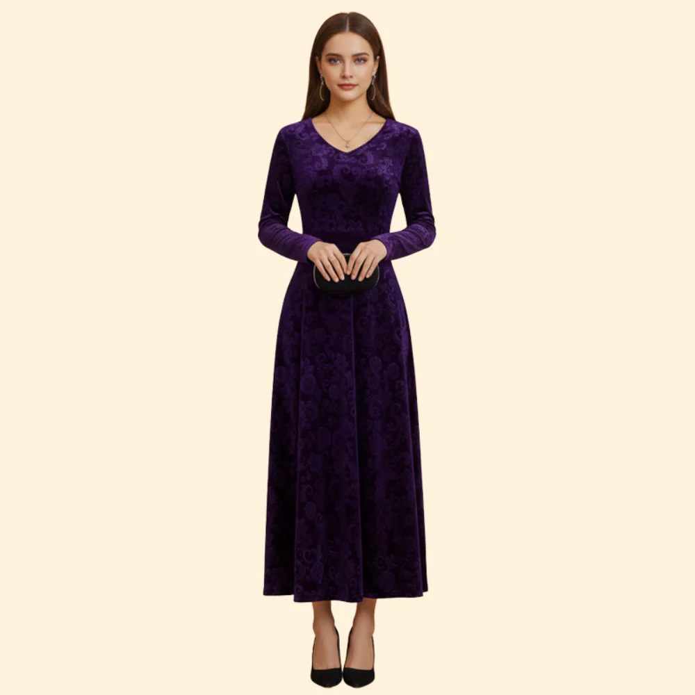 Women's Long Sleeve Flared Wedding Guest Dress - Image 10
