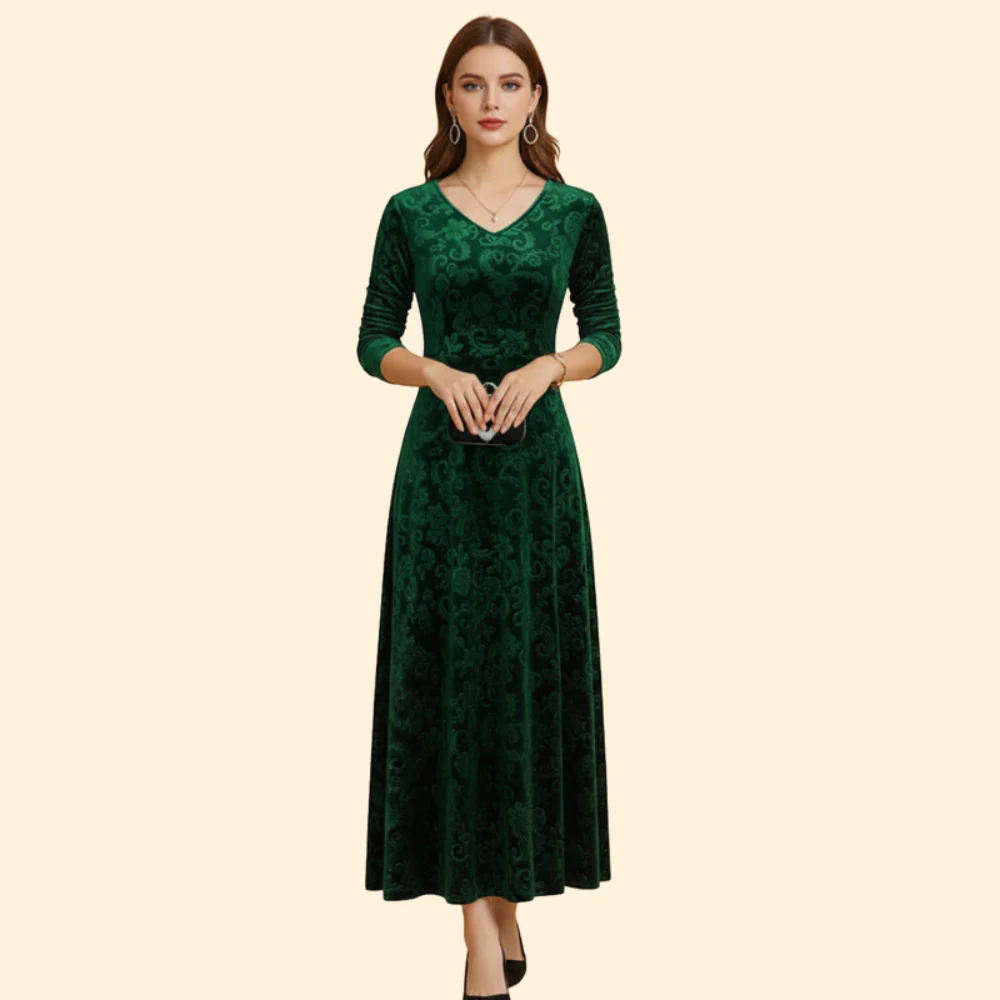 Women's Long Sleeve Flared Wedding Guest Dress - Image 2