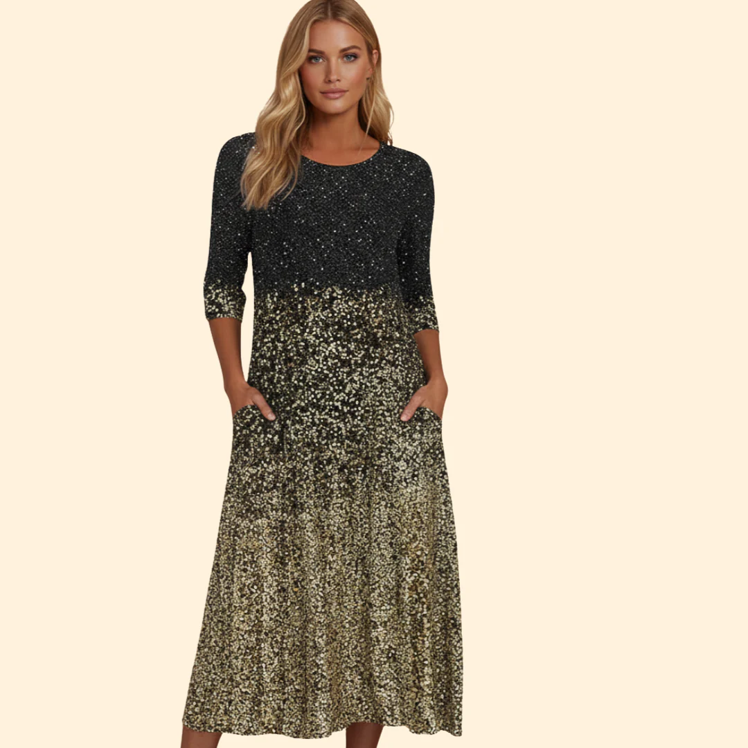 Women’s Long Sleeve Midi Dress with Pockets - Image 2