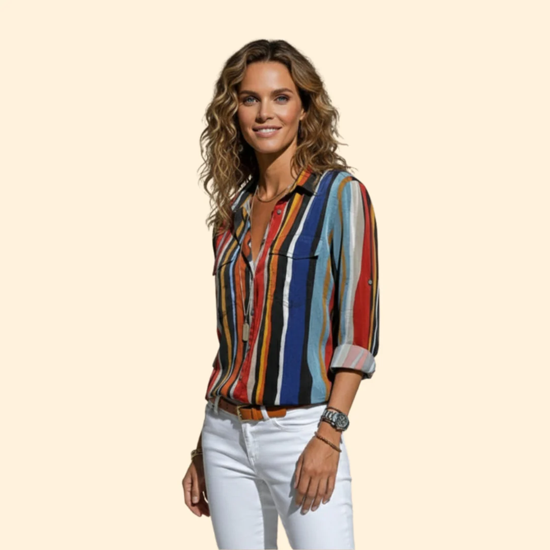 Women’s Long Sleeve Shirt with Colorful Stripes - Image 4