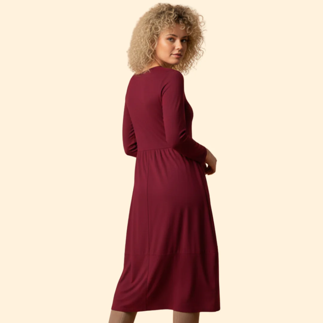 Women’s Long Sleeve Solid Color Dress - Image 3