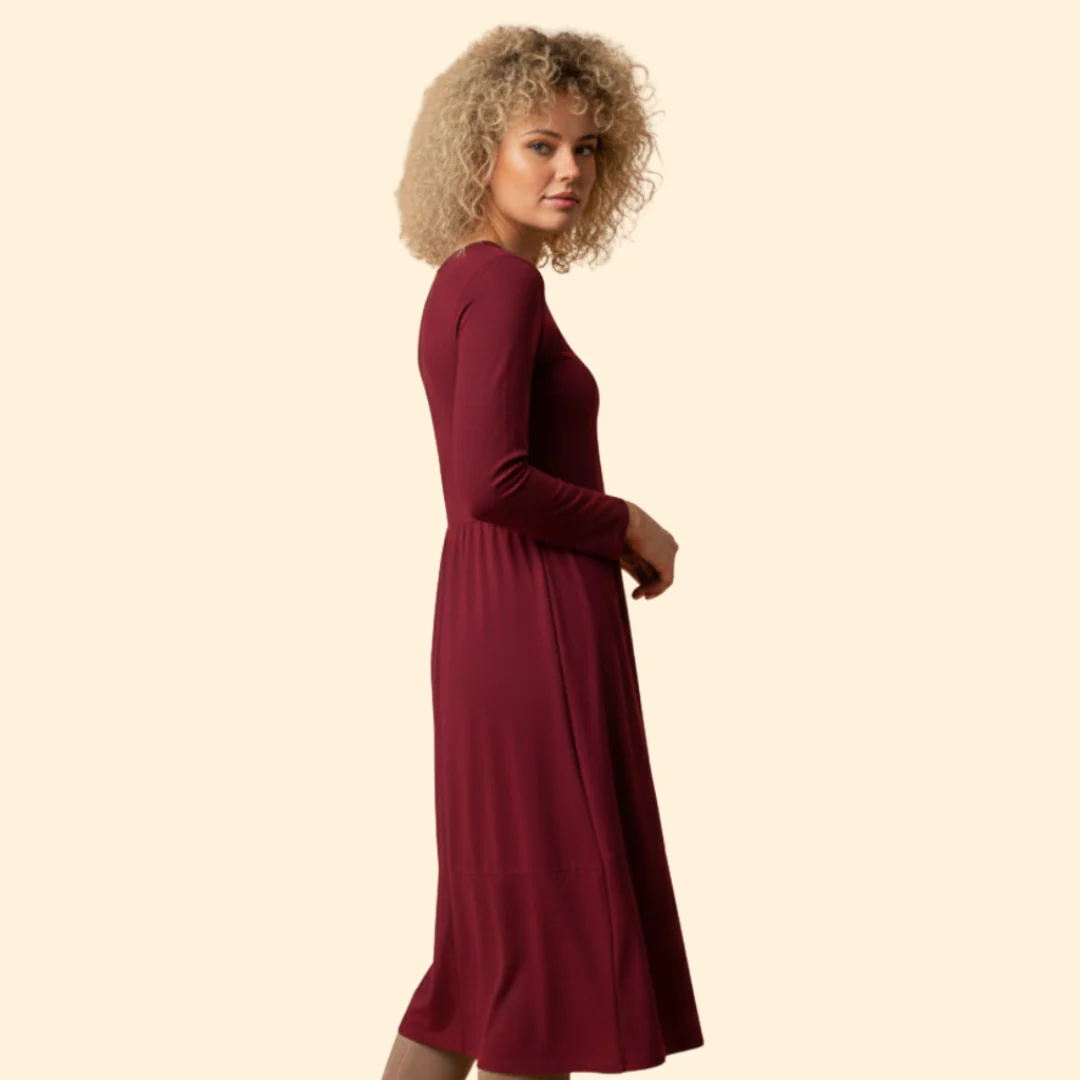 Women’s Long Sleeve Solid Color Dress - Image 4