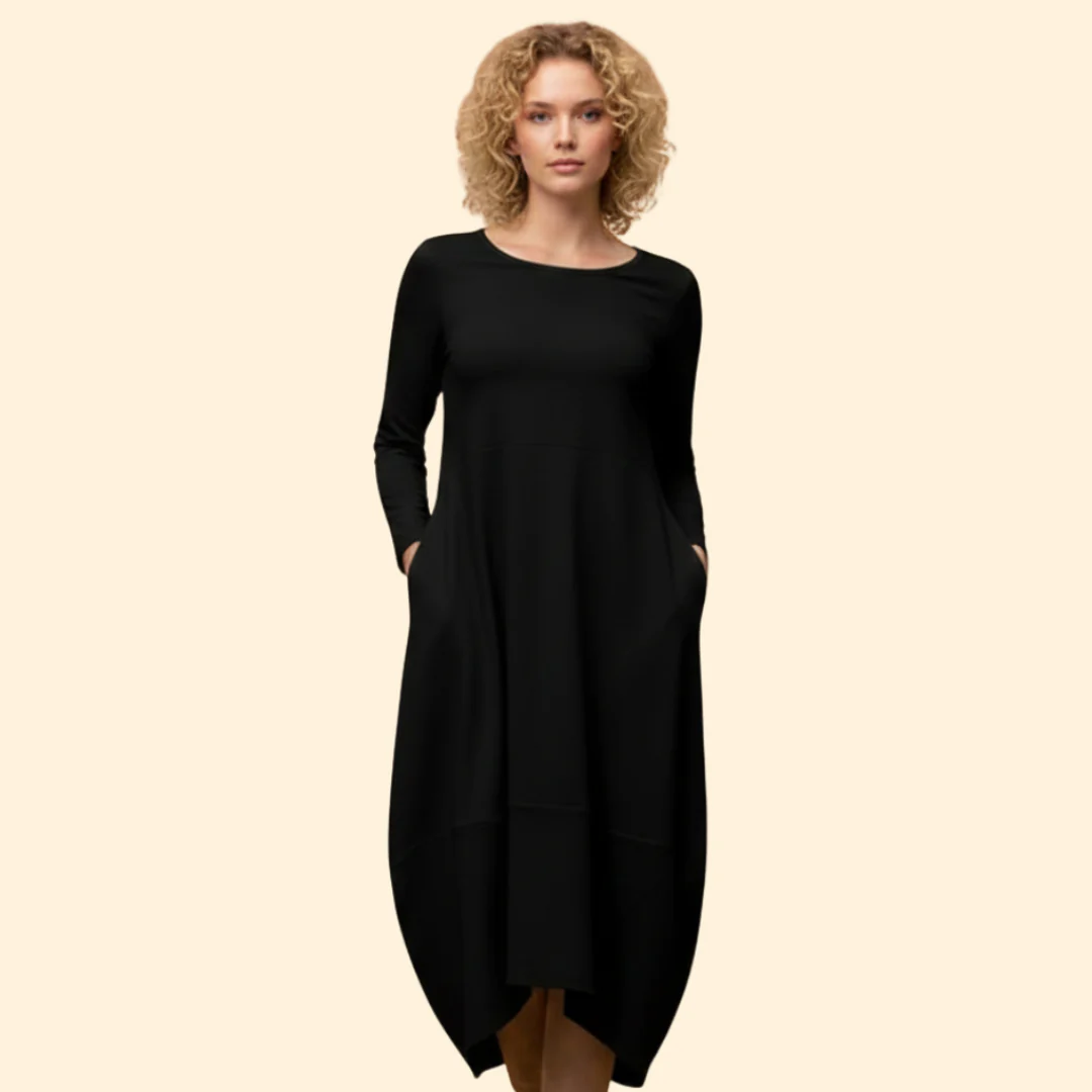 Women’s Long Sleeve Solid Color Dress - Image 6