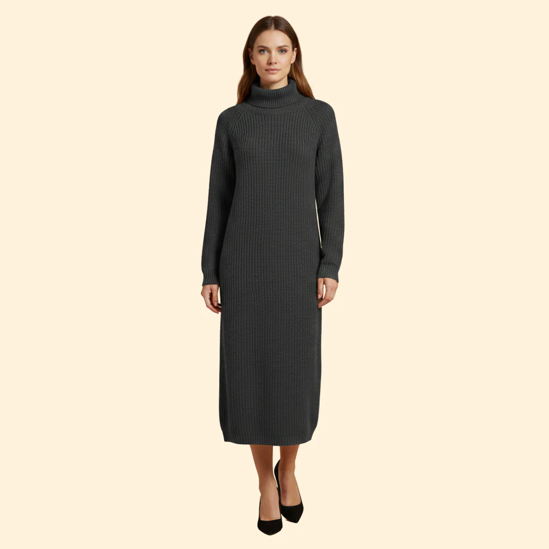 Women's Long Sweater Dress with High Collar - Image 10