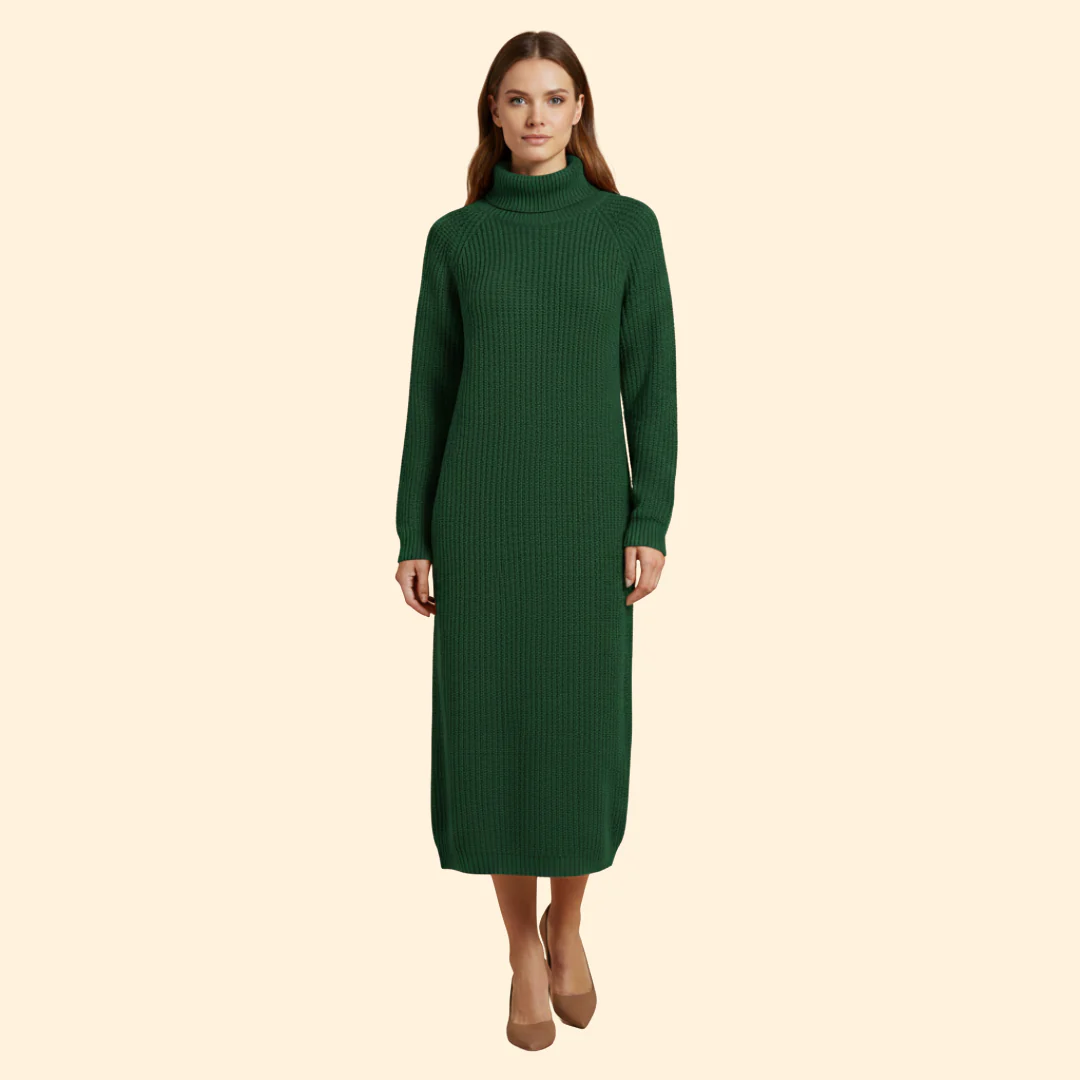 Women's Long Sweater Dress with High Collar - Image 11