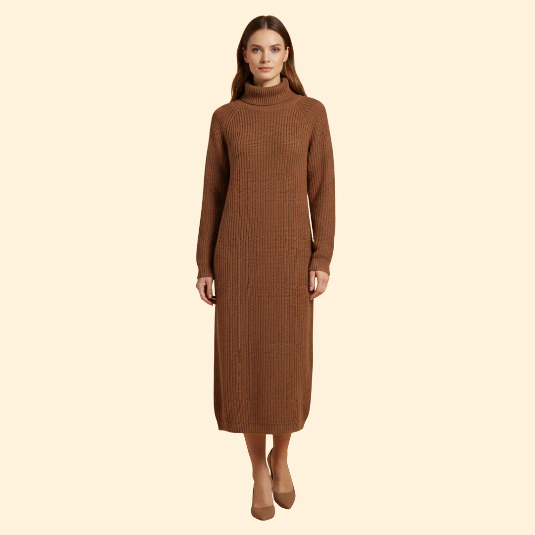 Women's Long Sweater Dress with High Collar - Image 2