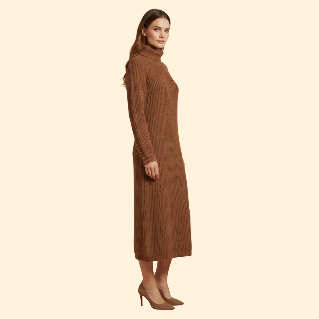 Women's Long Sweater Dress with High Collar - Image 3
