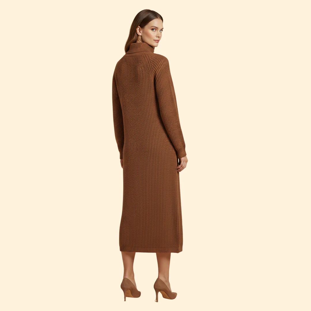 Women's Long Sweater Dress with High Collar - Image 4