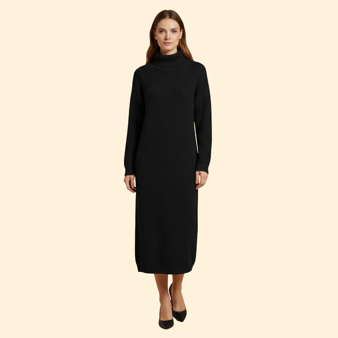 Women's Long Sweater Dress with High Collar - Image 9