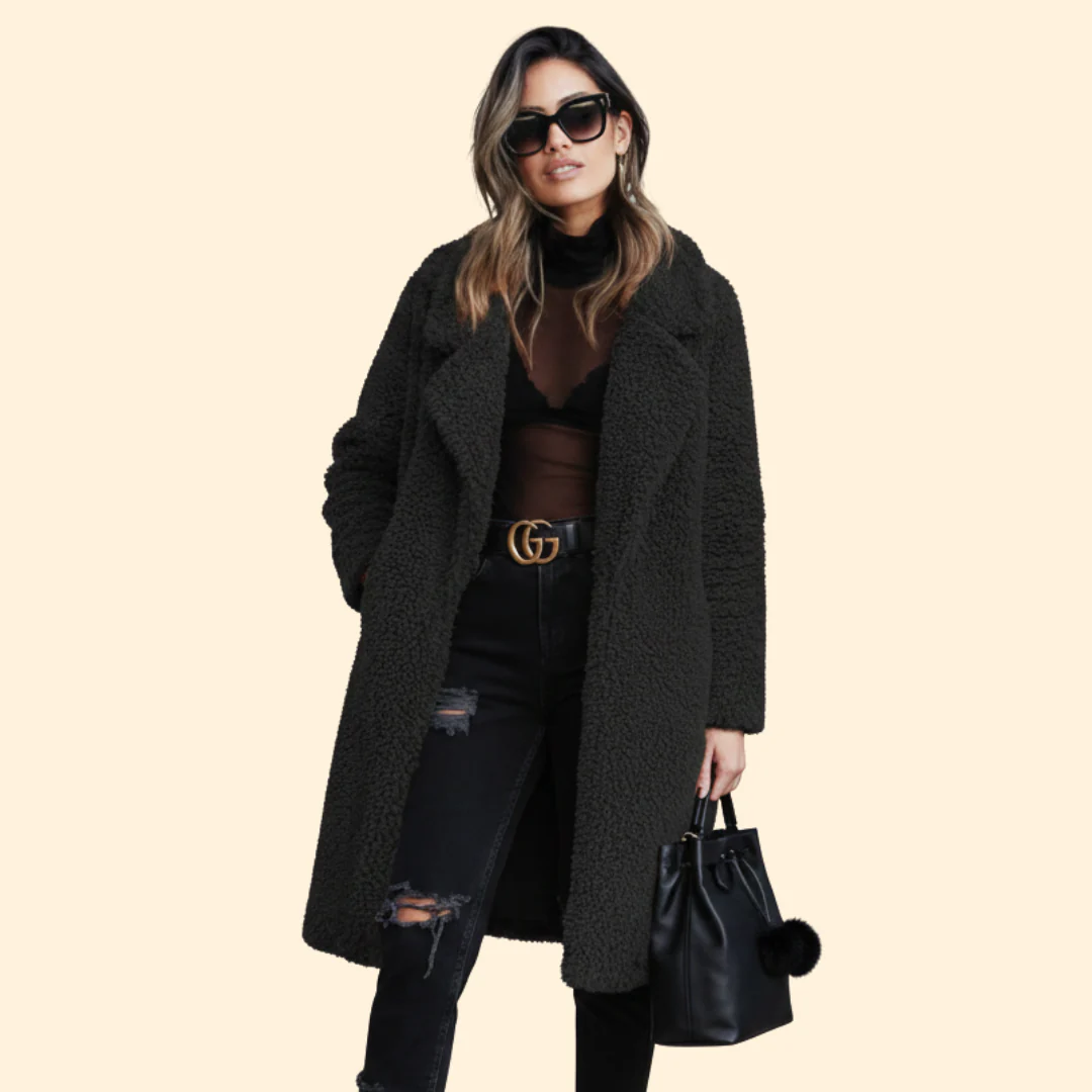 Women’s Long Teddy Coat with Notch Collar - Image 10