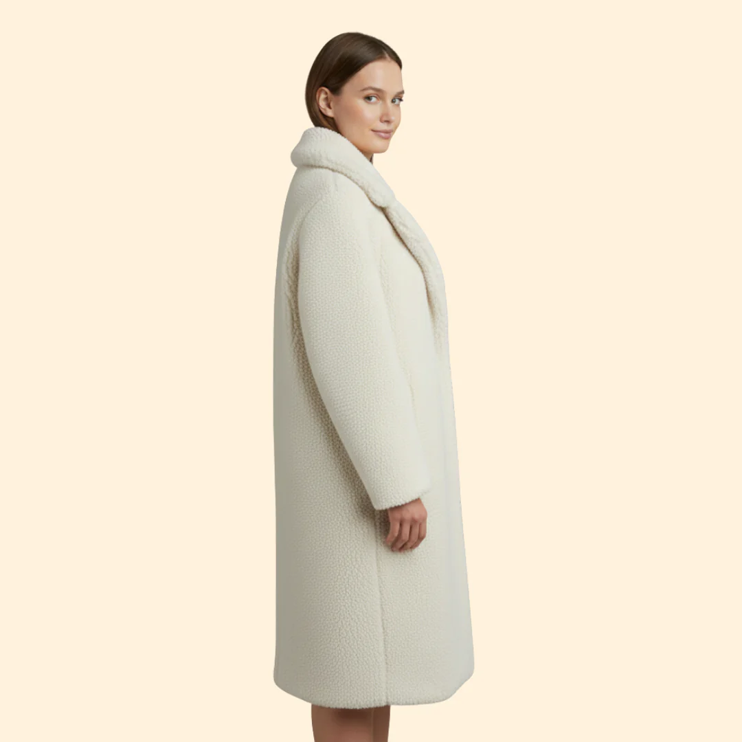 Women’s Long Teddy Coat with Notch Collar - Image 3