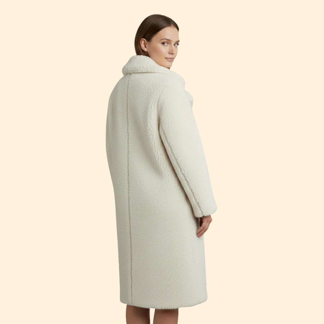 Women’s Long Teddy Coat with Notch Collar - Image 4