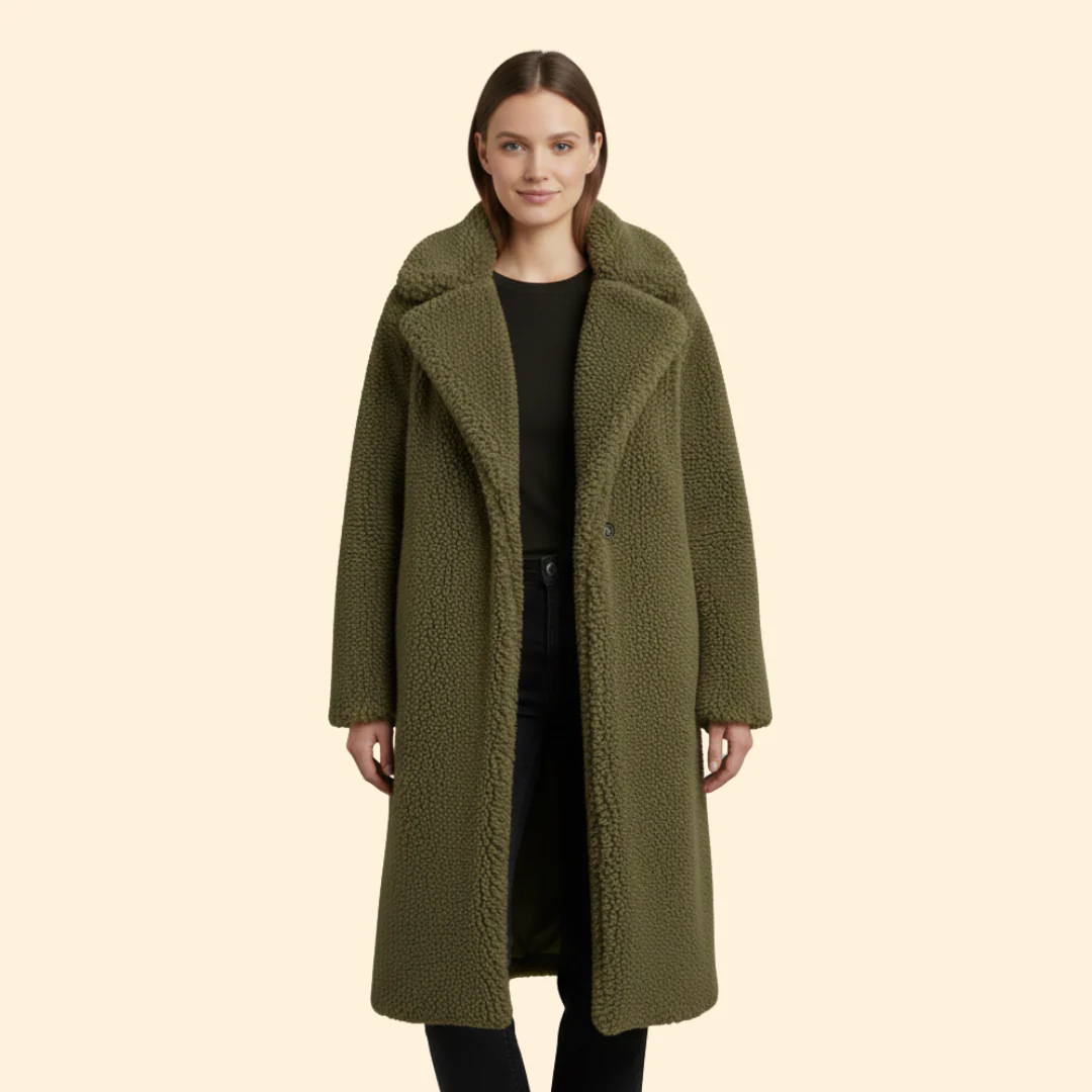 Women’s Long Teddy Coat with Notch Collar - Image 6