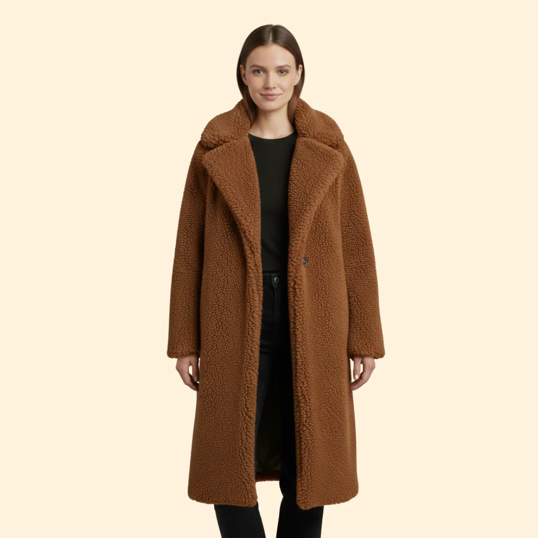Women’s Long Teddy Coat with Notch Collar - Image 7