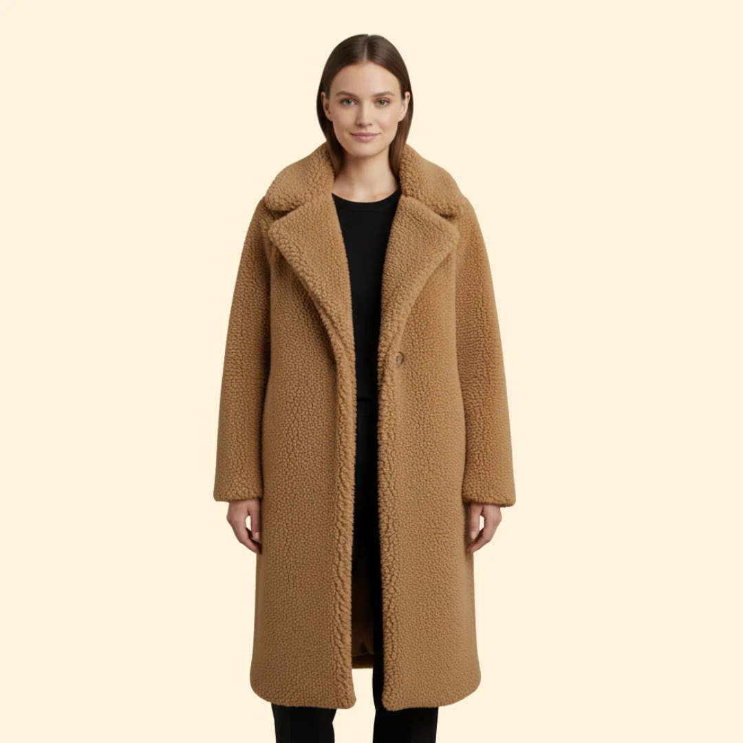 Women’s Long Teddy Coat with Notch Collar - Image 8