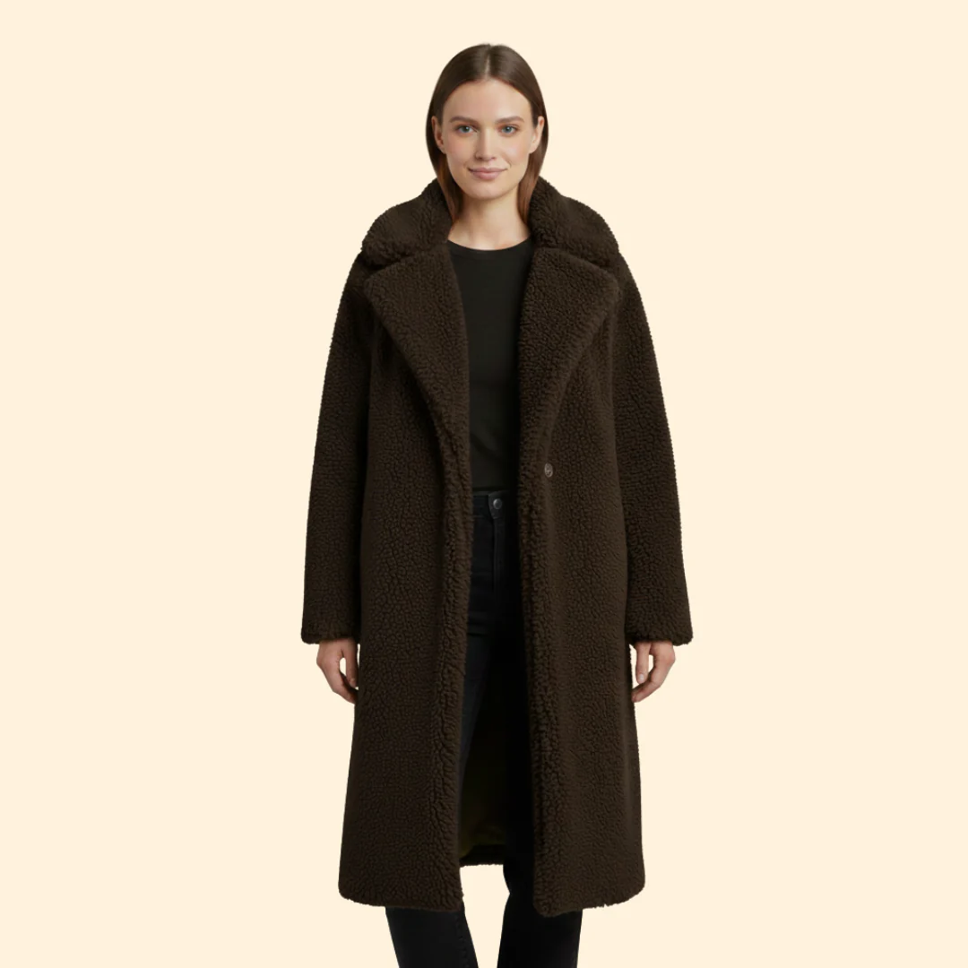 Women’s Long Teddy Coat with Notch Collar - Image 9